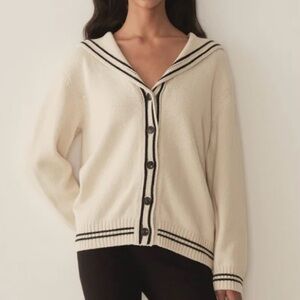 Doen Bonaventure Sailor Cardigan NWT Creme Black Cashmere Cotton Relaxed Fit L